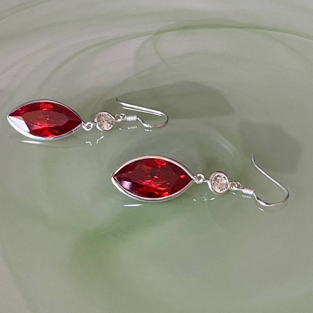 Elegant Red CZ and Silver Earrings